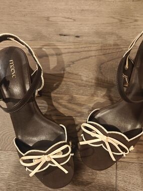 Maeve Brown Heels with Cream Bow Accent